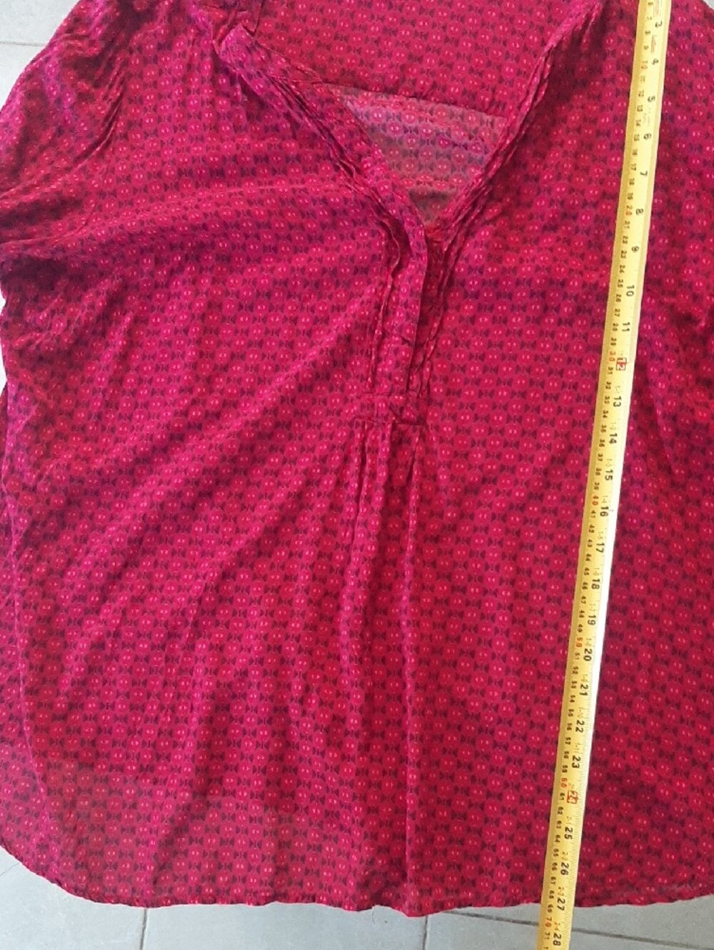 Addition Elle💋Burgundy Printed V-Neck Pintuck Tunic SLEEVE TABS to SHORTEN Sz20 - Picture 9 of 9